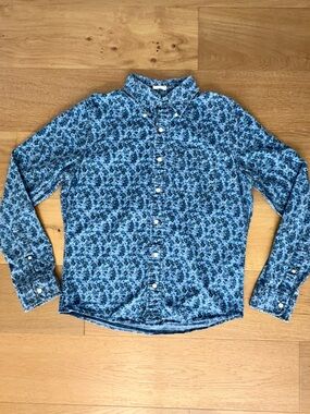 VTG Y2K Abercrombie Muscle Fit Floral Button-Down Shirt Blue Men's Large